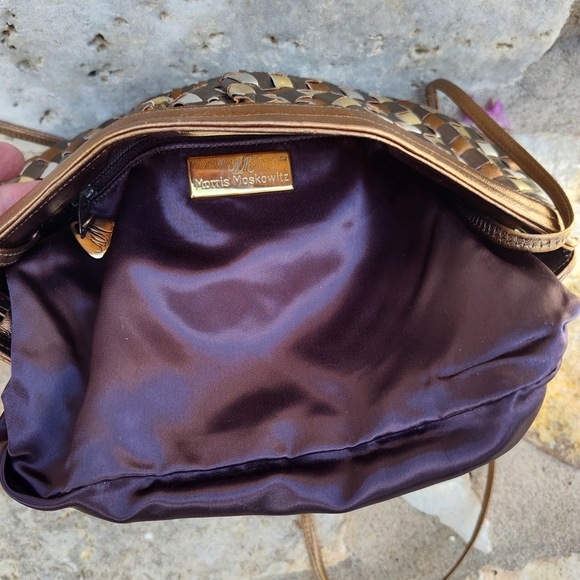 VINTAGE Y2K Morris Moskowitz Gold Silver Copper Gunmetal Woven Clutch EUC - Picture 4 of 12